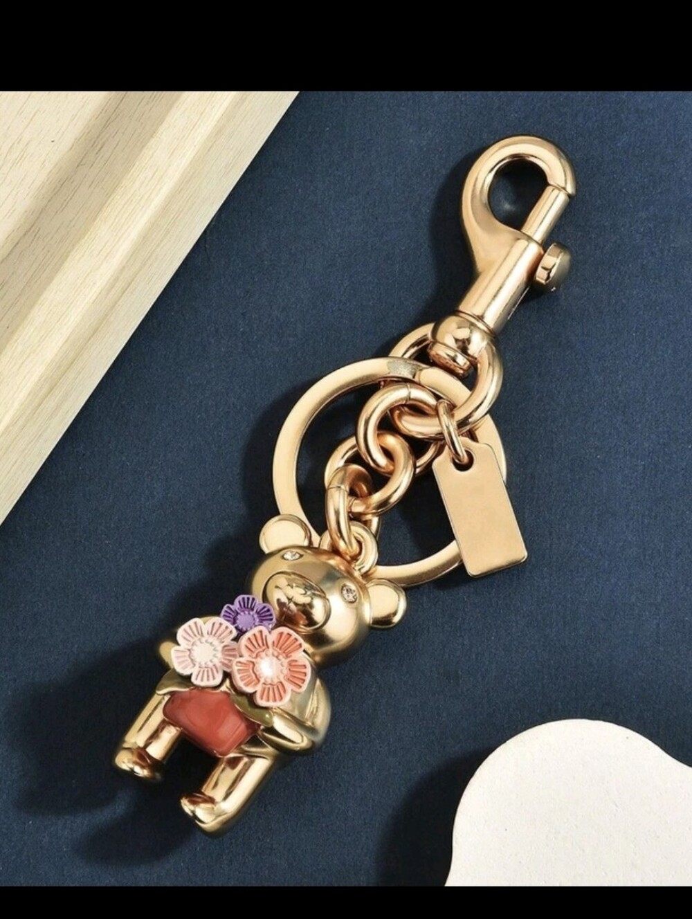 Bear w/ Flowers Bag Charm/ Keychain NEW